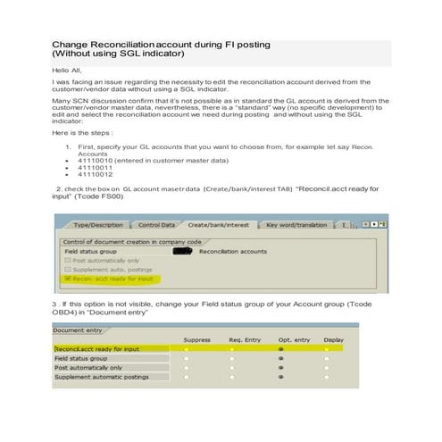 Change reconciliation account during fi posting