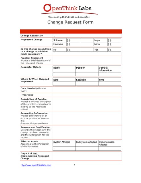 Software Development : Change Request Template