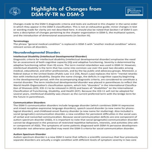 Changes from dsm iv-tr to dsm-5