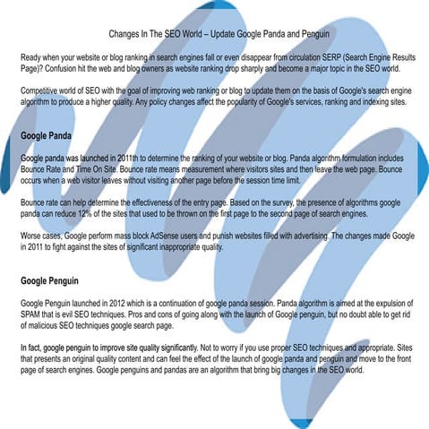 Changes in the seo world – update google panda and penguin