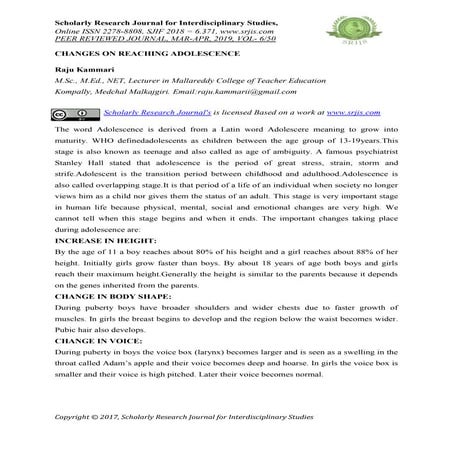Changes on reaching adolescence