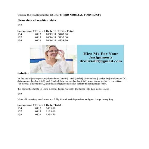 Change the resulting tables table to THIRD NORMAL FORM (3NF) Please sh.docx