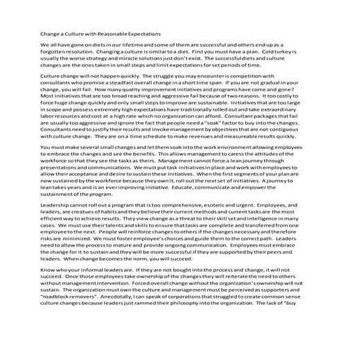 Changing a culture to l ean