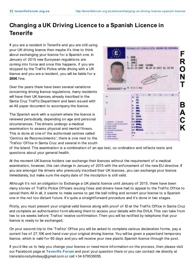 Changing A Uk Driving Licence To A Spanish Licence In Tenerife