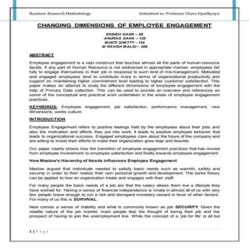 Changing Dimensions of Employee Engagement