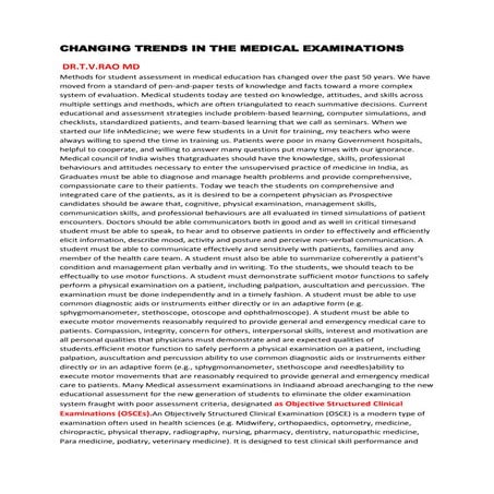 Changing trends in the medical examinations