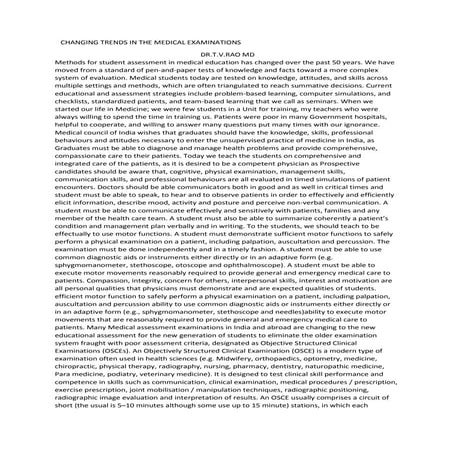 Changing trends in the medical examinations