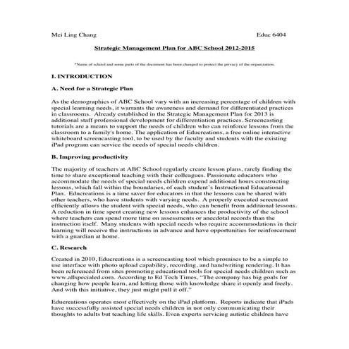 strategic management plan sample