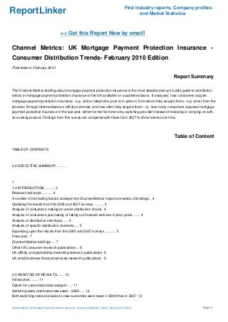 Channel Metrics: UK Mortgage Payment Protection Insurance - Consumer Distribution Trends- February 2010 Edition