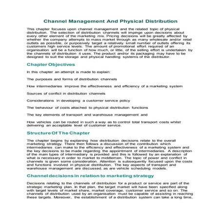 Channel management and physical distribution