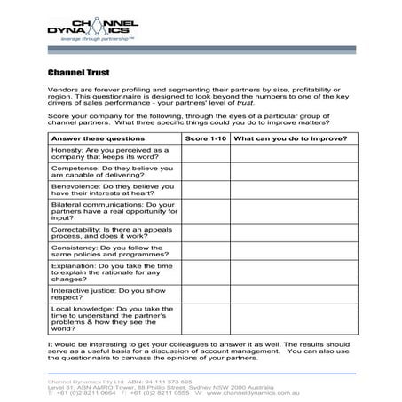 Channel Trust Questionnaire