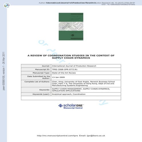 Chan supply chain coordination literature review