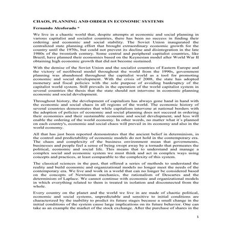 Chaos planning and order in economic systems 
