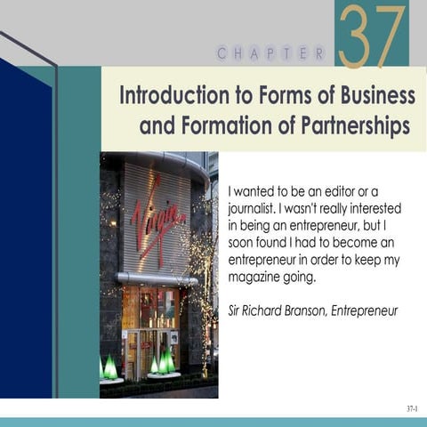 Chapter 37 – Introduction to Forms of Business and Formation of Partnerships