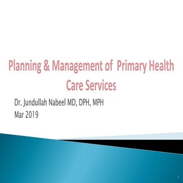 Planning & Management of  Primary Health Care services