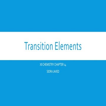 Transition Elements and Coordination Compounds
