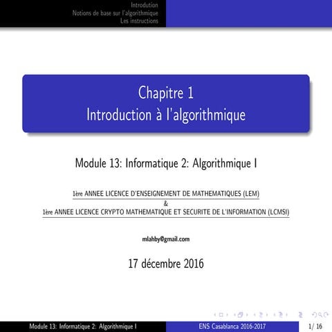 Chap1 introduction à l'algoritmique | PDF