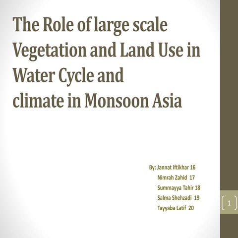 The Role of large scale Vegetation and Land Use in Water Cycle and climate in Monsoon Asia