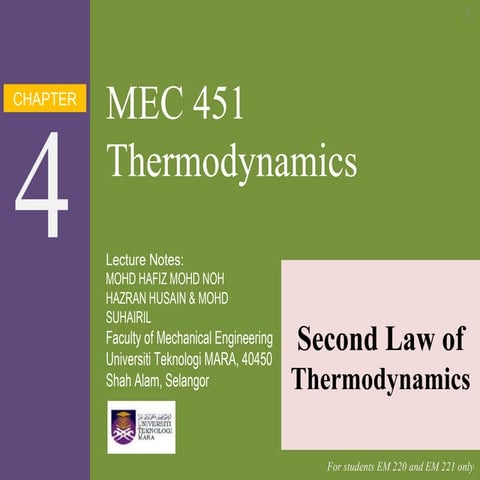 Thermodynamic Chapter 4 Second Law Of Thermodynamics