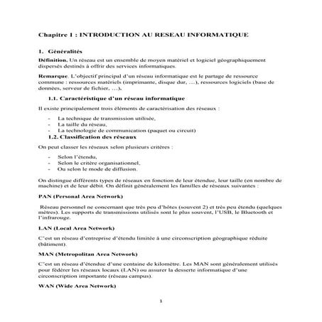 Chapitre 1. Introduction au réseau informatique