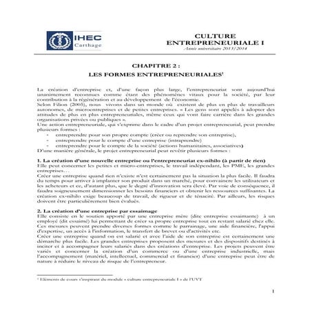 Chapitre2 les formes entrepreneuriales
