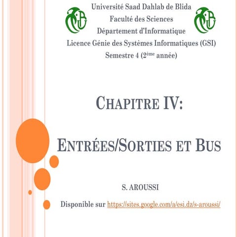Chapitre iv entrées sorties et bus