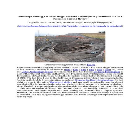 Chapple, R. M. 2013 Drumclay Crannog, Co. Fermanagh. Dr Nora Bermingham | Lec...