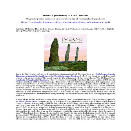 Chapple, R. M. 2013 Iverni: a prehistory of Cork | Review. Blogspot post