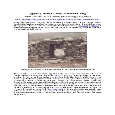 Chapple, R. M. 2014 Appendix | Dunbeg, Co. Kerry | Radiocarbon Dating. Blogsp...