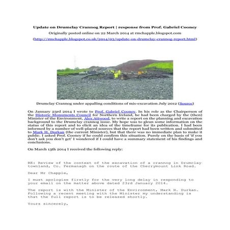 Update on Drumclay Crannog Report | response from Prof. Gabriel Cooney