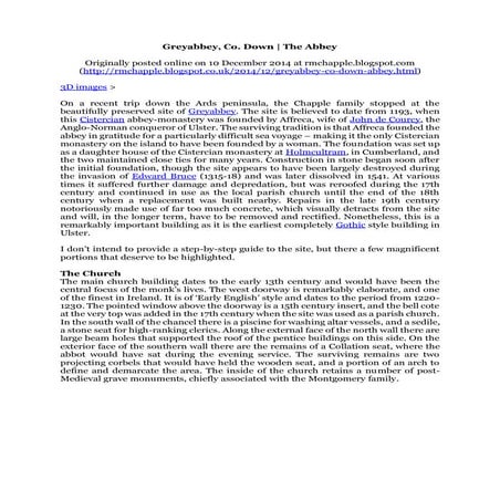 Chapple, R. M. 2014 Greyabbey, Co. Down. The Abbey. Blogspot post