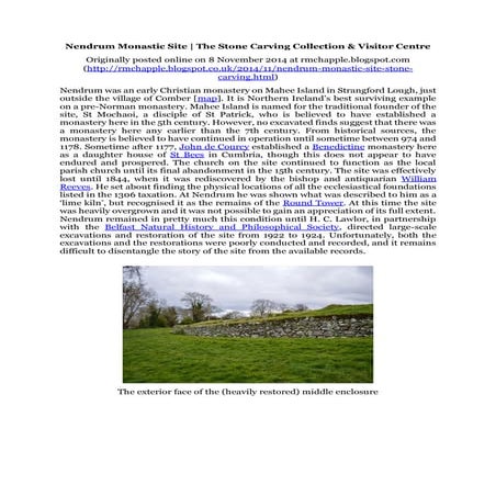Chapple, R. M. 2014 Nendrum Monastic Site. The Stone Carving Collection & Vis...