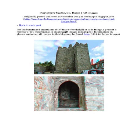 Chapple, R. M. 2014 Portaferry Castle, Co. Down. 3D images. Blogspot post