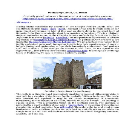 Chapple, R. M. 2014 Portaferry Castle, Co. Down. Blogspot post