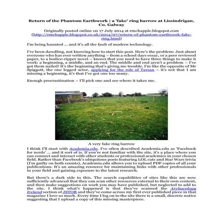 Chapple, R. M. 2014 Return of the Phantom Earthwork - a 'fake' ring barrow at...