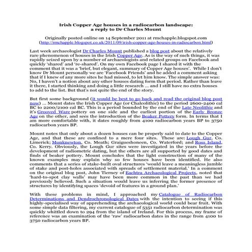Irish Copper Age houses in a radiocarbon landscape: a reply to Dr Charles Mount