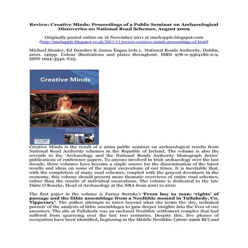 Review: Creative Minds: Proceedings of a Public Seminar on Archaeological Dis...