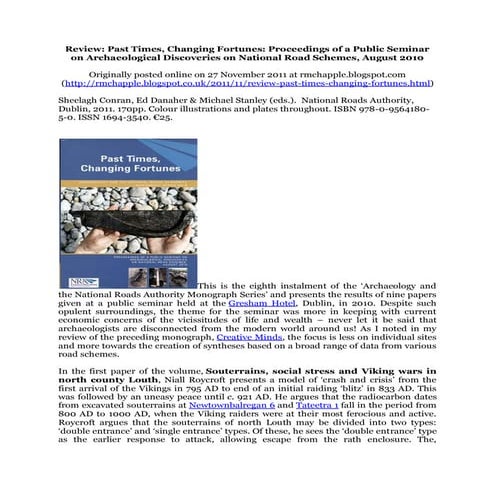 Review: Past times, changing fortunes: proceedings of a public seminar on arc...