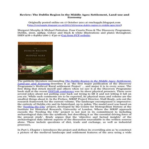 Review: The Dublin Region in the Middle Ages: Settlement, Land-use and Economy