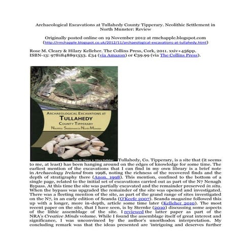 Chapple, R. M. 2012 'Archaeological Excavations at Tullahedy County Tipperary...