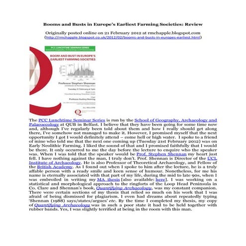 Chapple, R. M. 2012 'Booms and Busts in Europe’s Earliest Farming Societies- ...