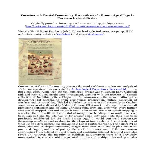 Corrstown: a coastal community. Excavations of a Bronze Age village in Northe...