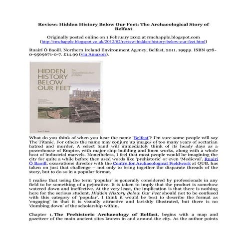 Review: Hidden History Below Our Feet: The Archaeological Story of Belfast