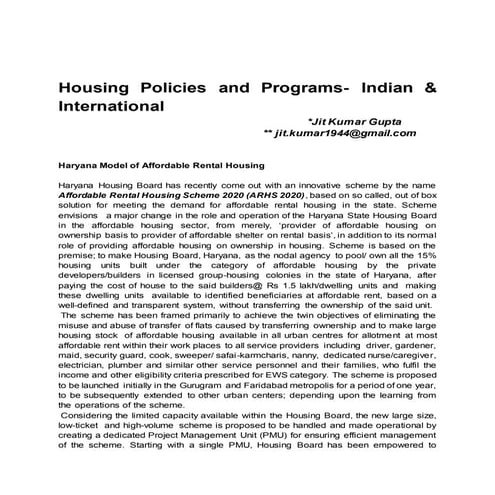 Housing Policies and Programs - Indian and International | DOCX