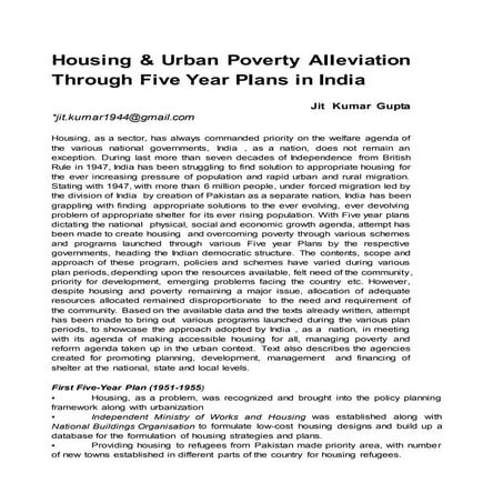 Housing and Poverty Alleviation Through Five Year Plans in India