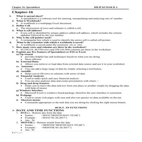 Chapter 16-spreadsheet1 questions and answer | PDF