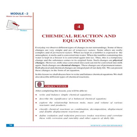 CHEMICAL REACTION AND EQUATIONS