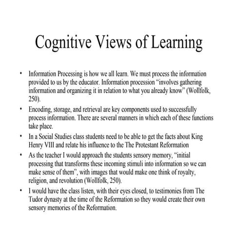 Cognitive Views of Learning