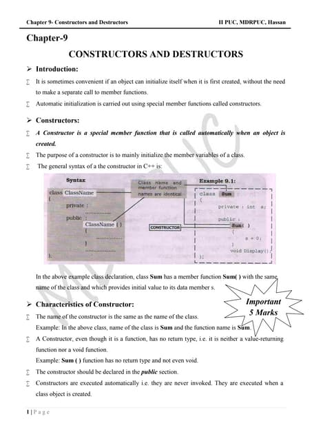 Constructors and Destructor in C++ | PPT