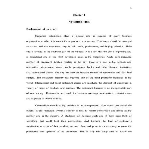 Chapter 1 thesis Customer Satisfaction